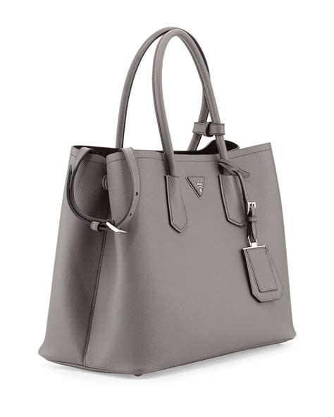 prada cuir grey|Prada Double Saffiano Leather Tote Bag .